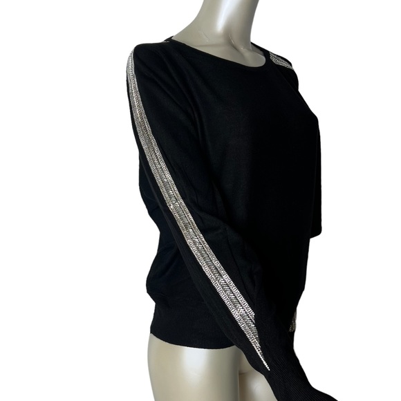 Carmen Marc Valvo Black Sweater Knit Long Sleeve Silver embellishments Sweater - Picture 3 of 10